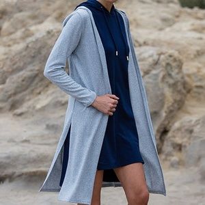 Gray Longbody Split Hem Hooded Sweater